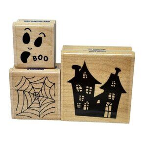 Stampabilities Halloween Rubber Stamps Haunted House Ghost Boo Spider Web Lot